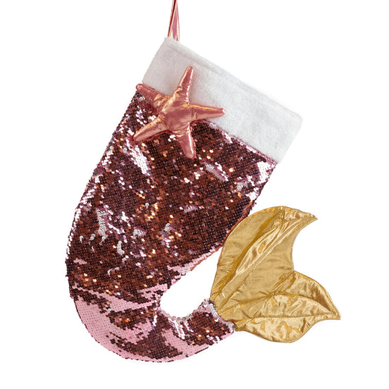 Șosetă decorativă cu coadă de sirenă și paiete, roz, 17 cm