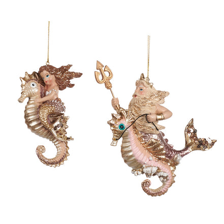 Set 2 decorațiuni Sirenă și Poseidon, auriu-roz, 13 cm
