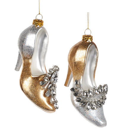 Set 2 pantofi ornamentali cu bijuterii, auriu-argintiu, 11 cm