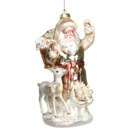 Ornament din sticlă Moș Crăciun cu ren, auriu, 17cm