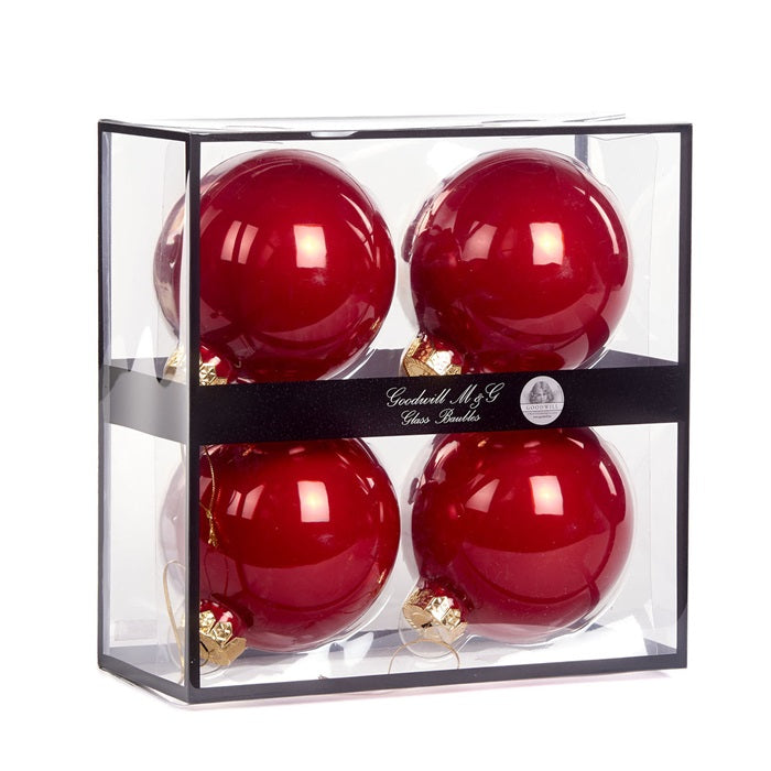 Set 4 Globuri de sticla rosu opac 10cm