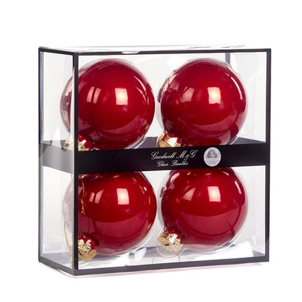 Set 4 Globuri de sticla rosu opac 10cm