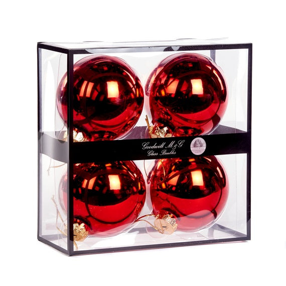 Set 4 Globuri de sticla rosu lucios 10cm