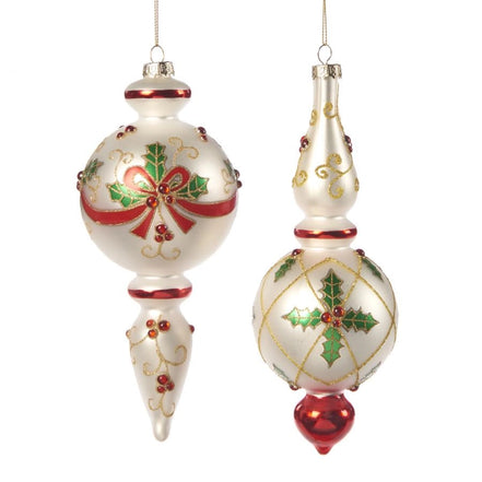 Set 2 globuri cu frunzulite si fundita rosu alb 19cm