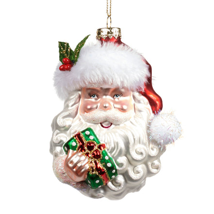Ornament de sticla Mos Craciun alb/rosu/verde 11.5cm