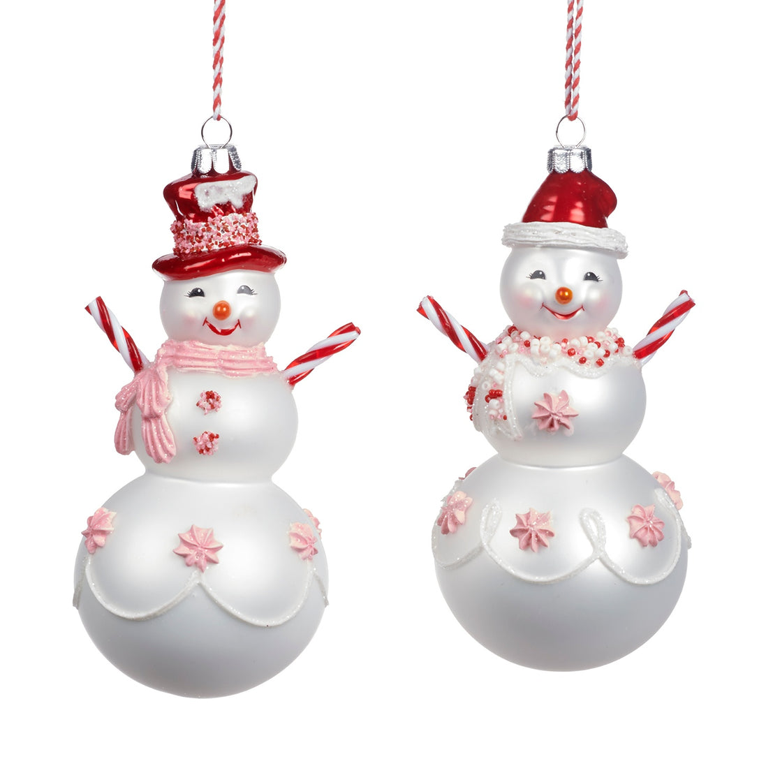 Set 2 Ornamente oameni de zăpadă alb rosu 15cm