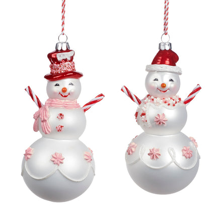 Set 2 Ornamente oameni de zăpadă alb rosu 15cm