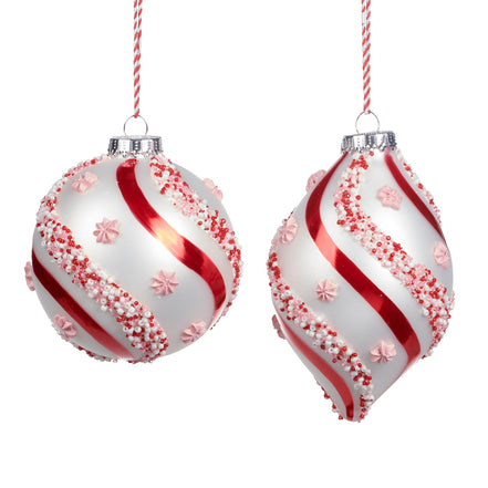 Set 2 Globuri presărate cu bomboane alb/rosu , 10cm
