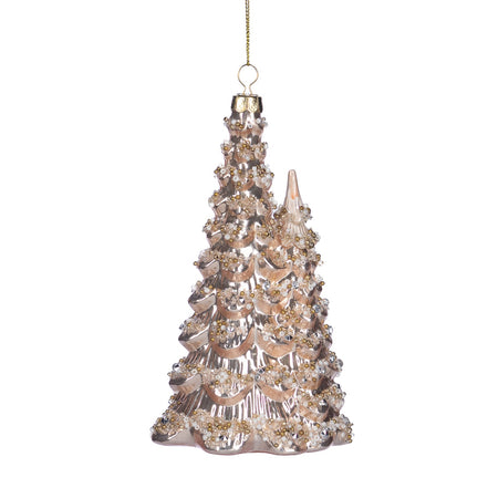 Ornament din sticlă în formă de brad, șampanie, 16cm