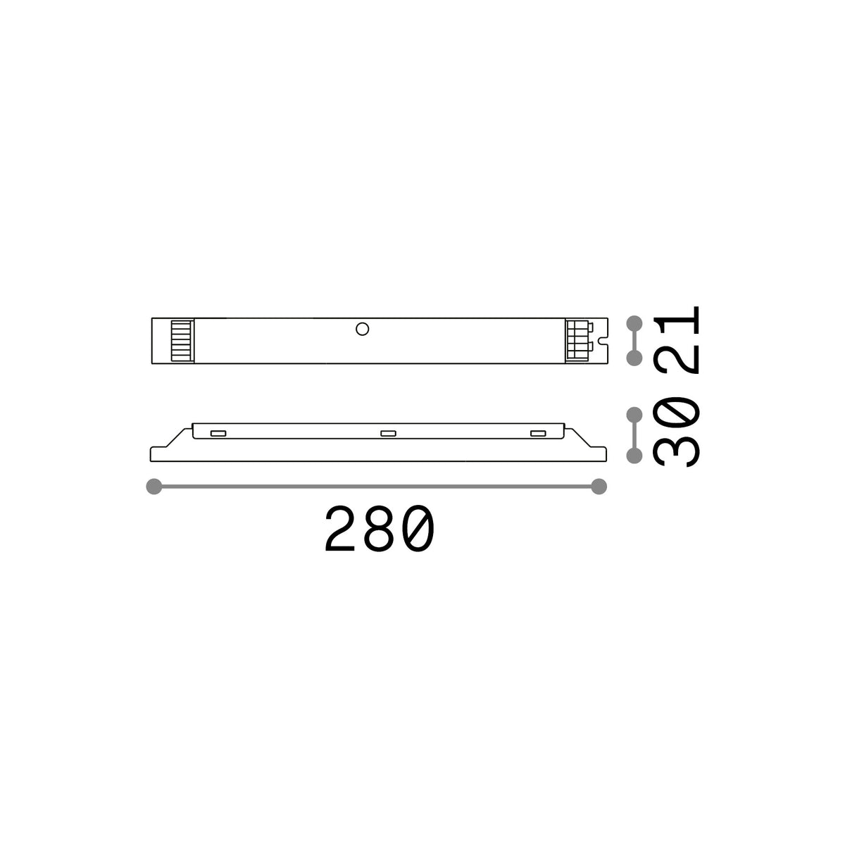 Alimentator Fluo DALI/Push 38W 700mA – desen tehnic cu dimensiuni