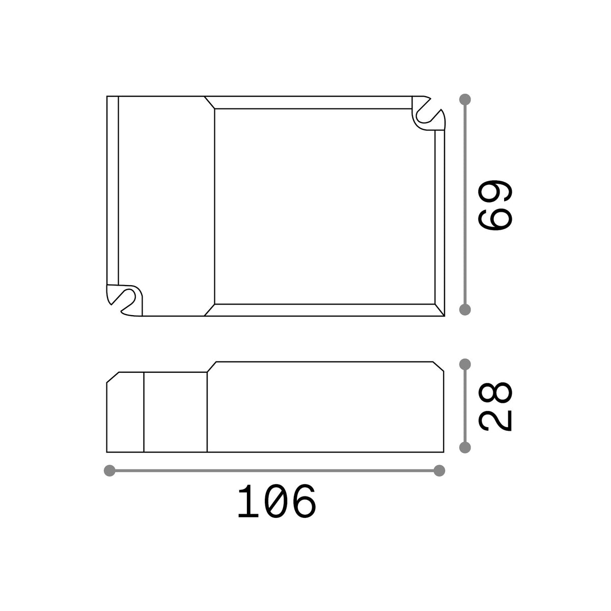 Alimentator Led Panel DALI/Push 45W 1000mA – desen tehnic cu dimensiuni