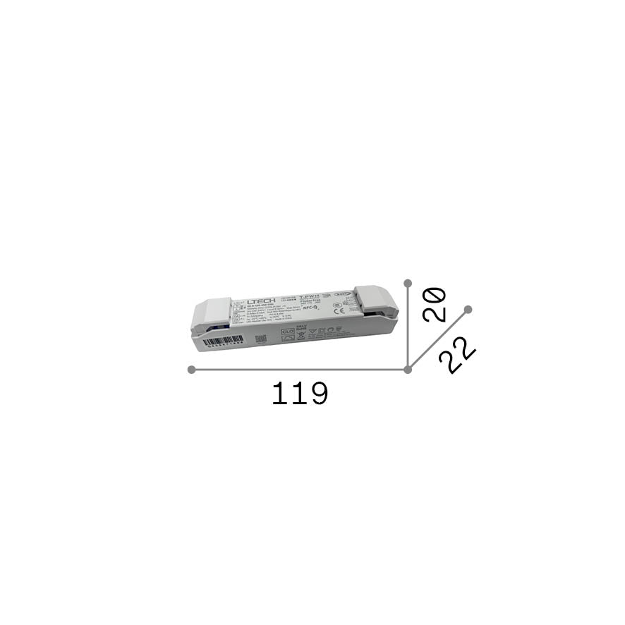 Alimentator Nova DALI/Push 6W 150mA – desen tehnic cu dimensiuni