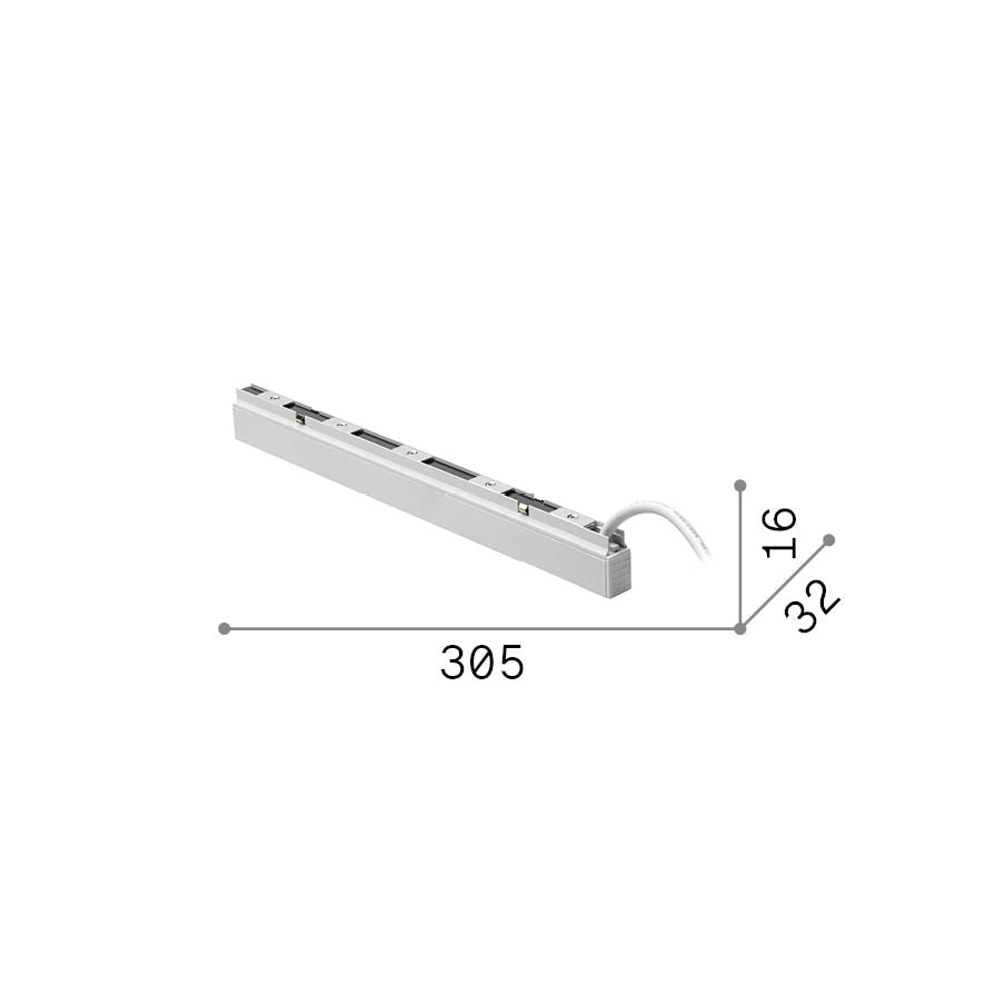 Alimentator Stick pentru șină On-Off 150W 48Vdc, alb – desen tehnic cu dimensiuni
