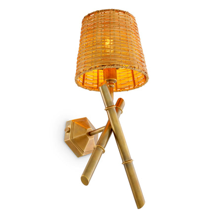 Aplică Aveline, finisaj alamă vintage, cu abajur din ratan