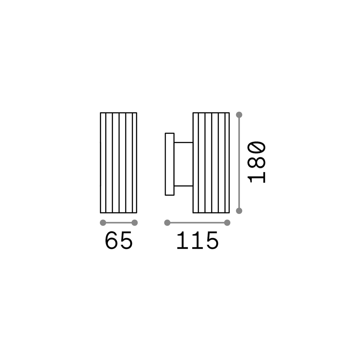 Aplică de exterior Base AP2, negru – desen tehnic cu dimensiuni