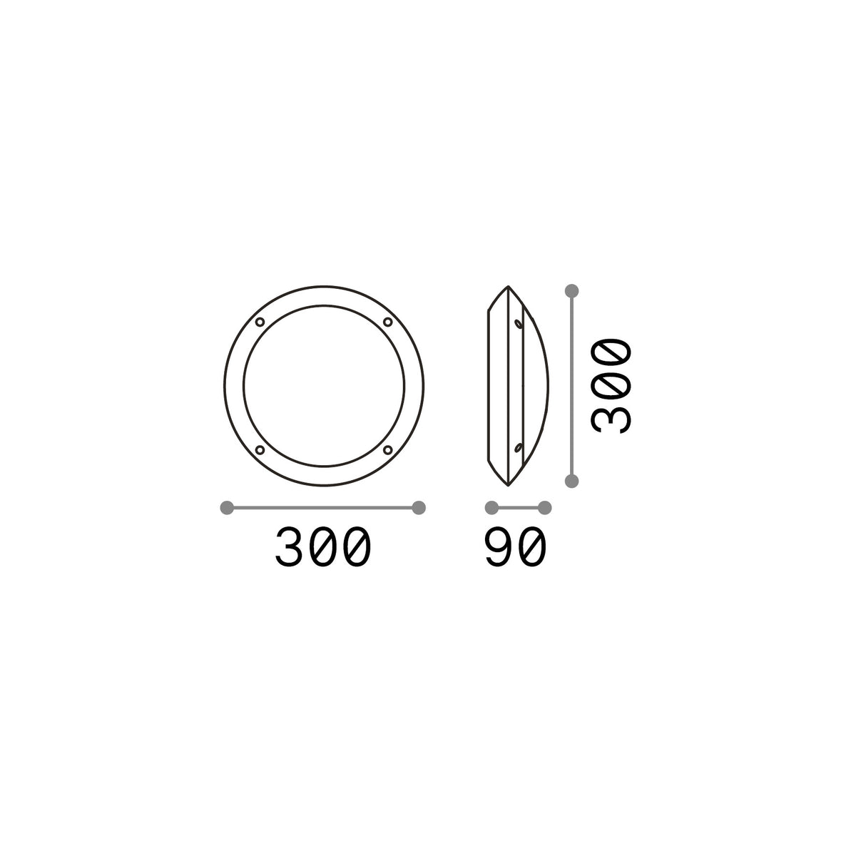 Aplică de exterior Polar-1 AP1 rotundă, alb – desen tehnic cu dimensiuni