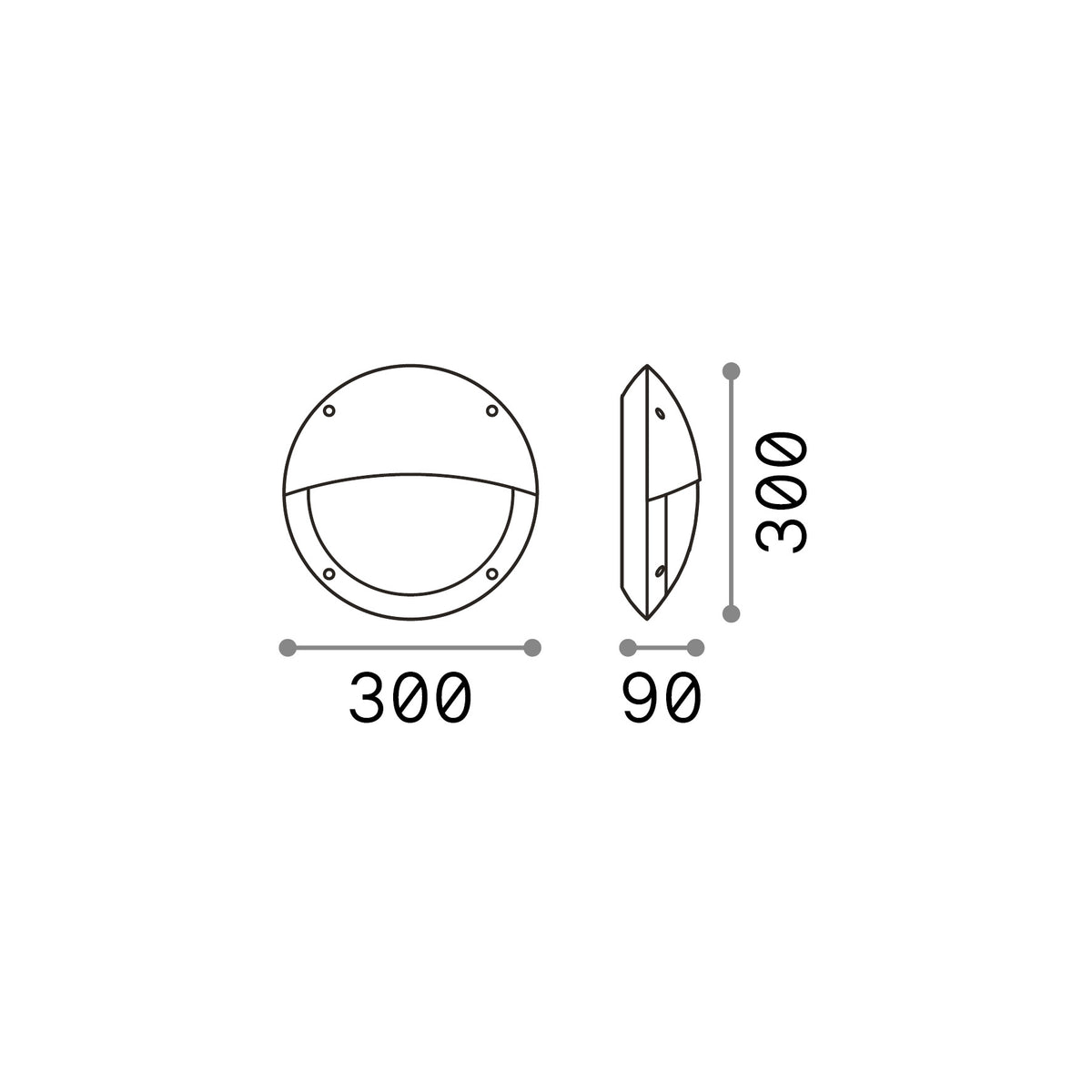 Aplică de exterior Polar-2 AP1 rotundă, negru – desen tehnic cu dimensiuni