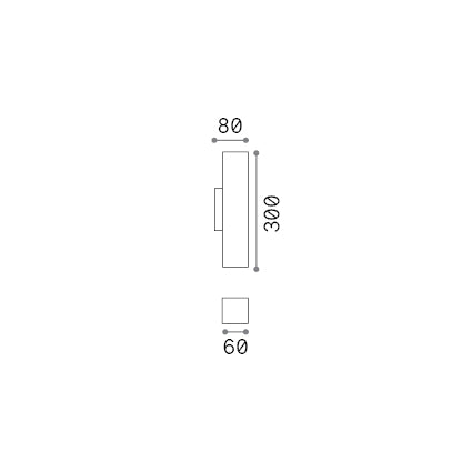Aplică Look AP2 pătrat D60 H300, crom – desen tehnic cu dimensiuni