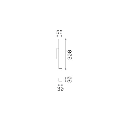 Aplică Look LED AP2 pătrat D30 H300 On-Off 3000K, negru – desen tehnic cu dimensiuni