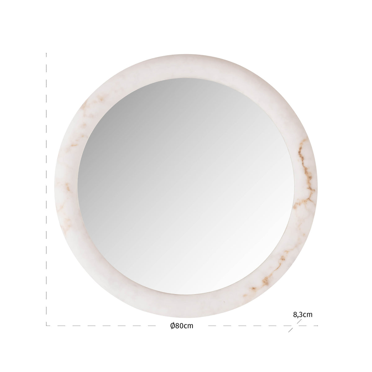 Aplică Oravelle, alb, oglindă, Ø 80 cm – desen tehnic cu dimensiuni