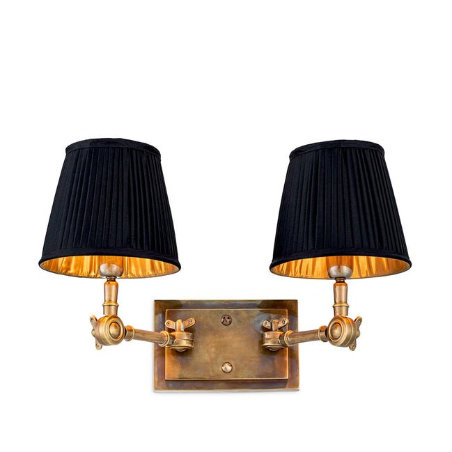 Aplică Wentworth Double, finisaj alamă vintage, cu abajururi negre