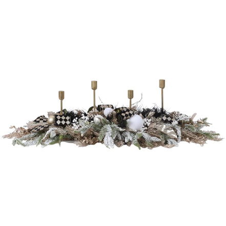 Suport pentru lumânări cu 4 brațe și decorațiuni de Crăciun, alb/auriu/verde, 90cm