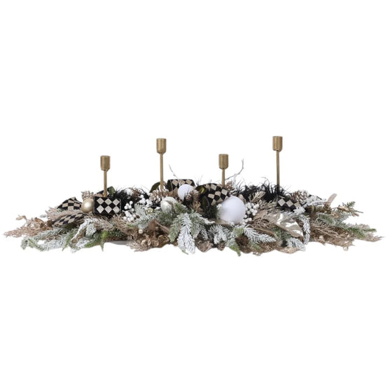 Suport pentru lumânări cu 4 brațe și decorațiuni de Crăciun, alb/auriu/verde, 45x29cm