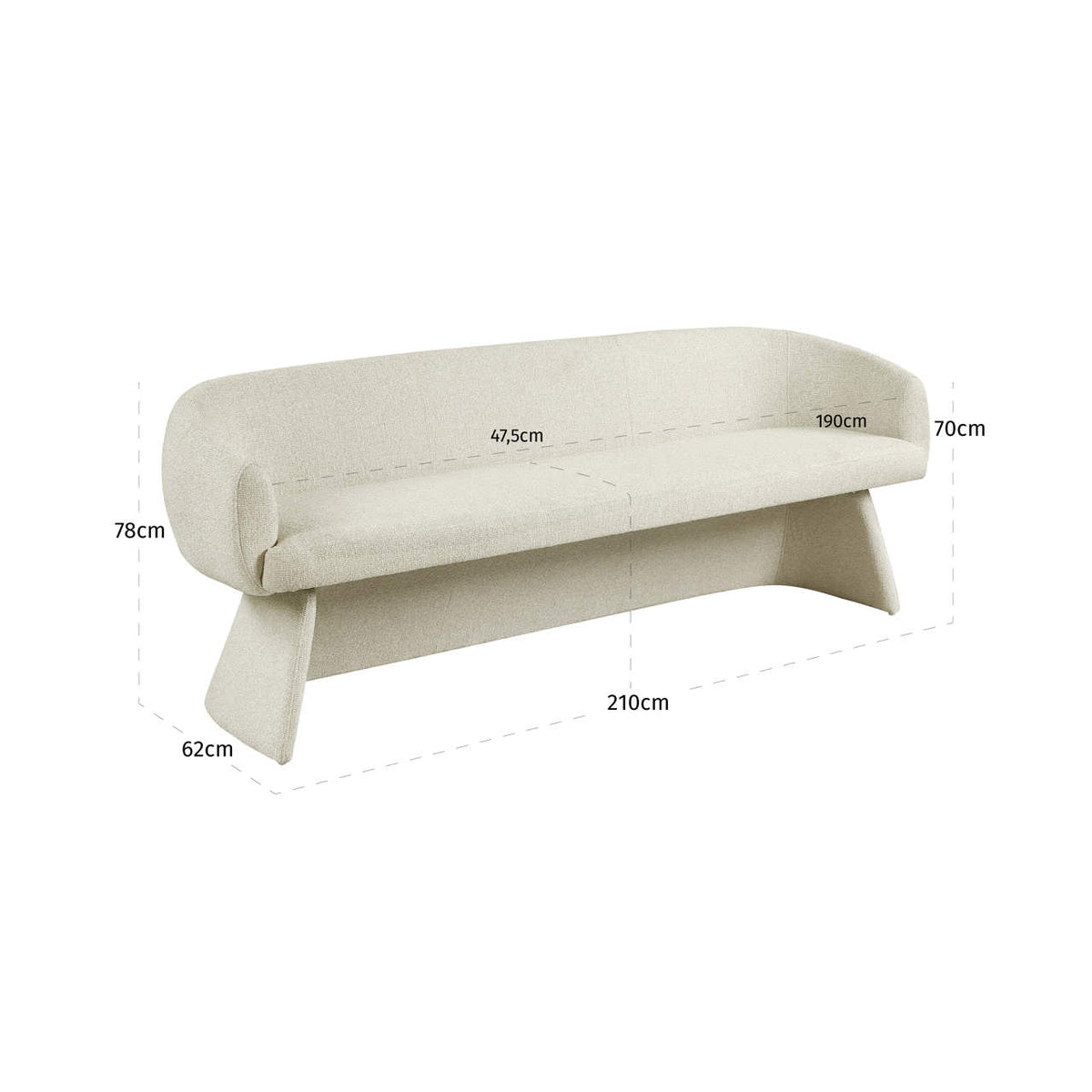 Bancă dining Quiriro, biscotti – desen tehnic cu dimensiuni