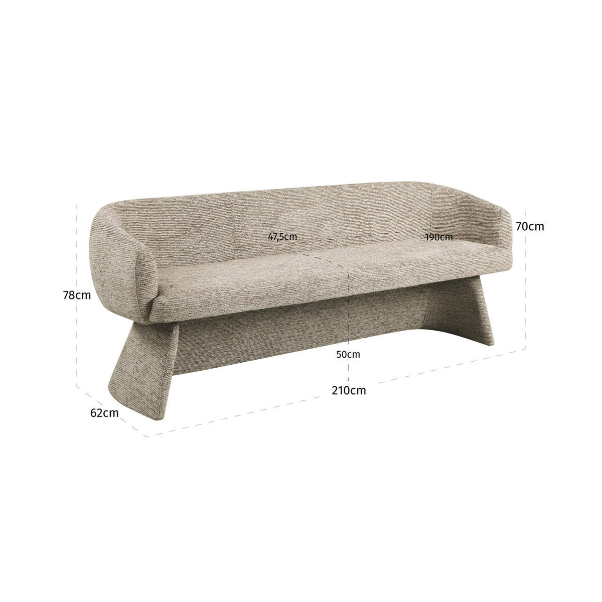 Bancă dining Quiriro, linear moca – desen tehnic cu dimensiuni