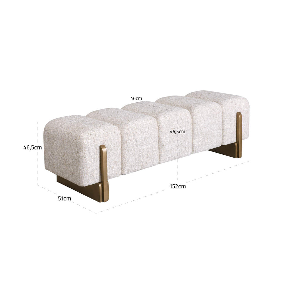 Băncuță Caleo, tweed crem – desen tehnic cu dimensiuni
