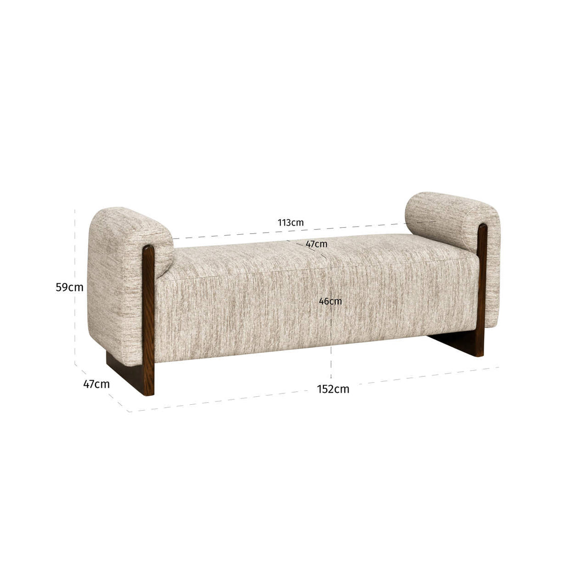 Băncuță Winslov, softweave natural, ignifug – desen tehnic cu dimensiuni
