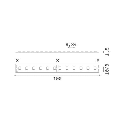 Bandă LED 120 SMD 10W/m 4000K CRI90 IP65 – desen tehnic cu dimensiuni
