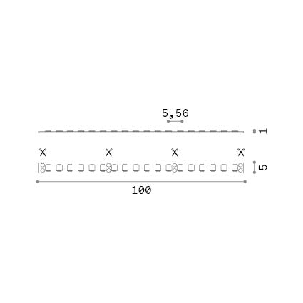Bandă LED 5 mm SMD 15W/m 3000K CRI90 IP20 – desen tehnic cu dimensiuni