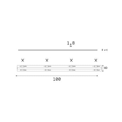 Bandă LED COB 8W/m 3000K CRI90 IP20 – desen tehnic cu dimensiuni