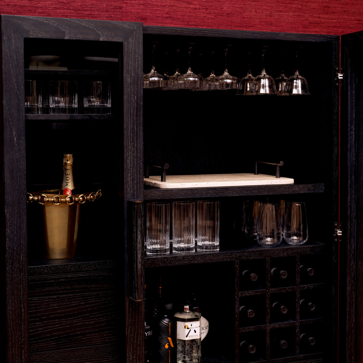 Bar Connaught, furnir de stejar gri cărbune, finisaj bronz