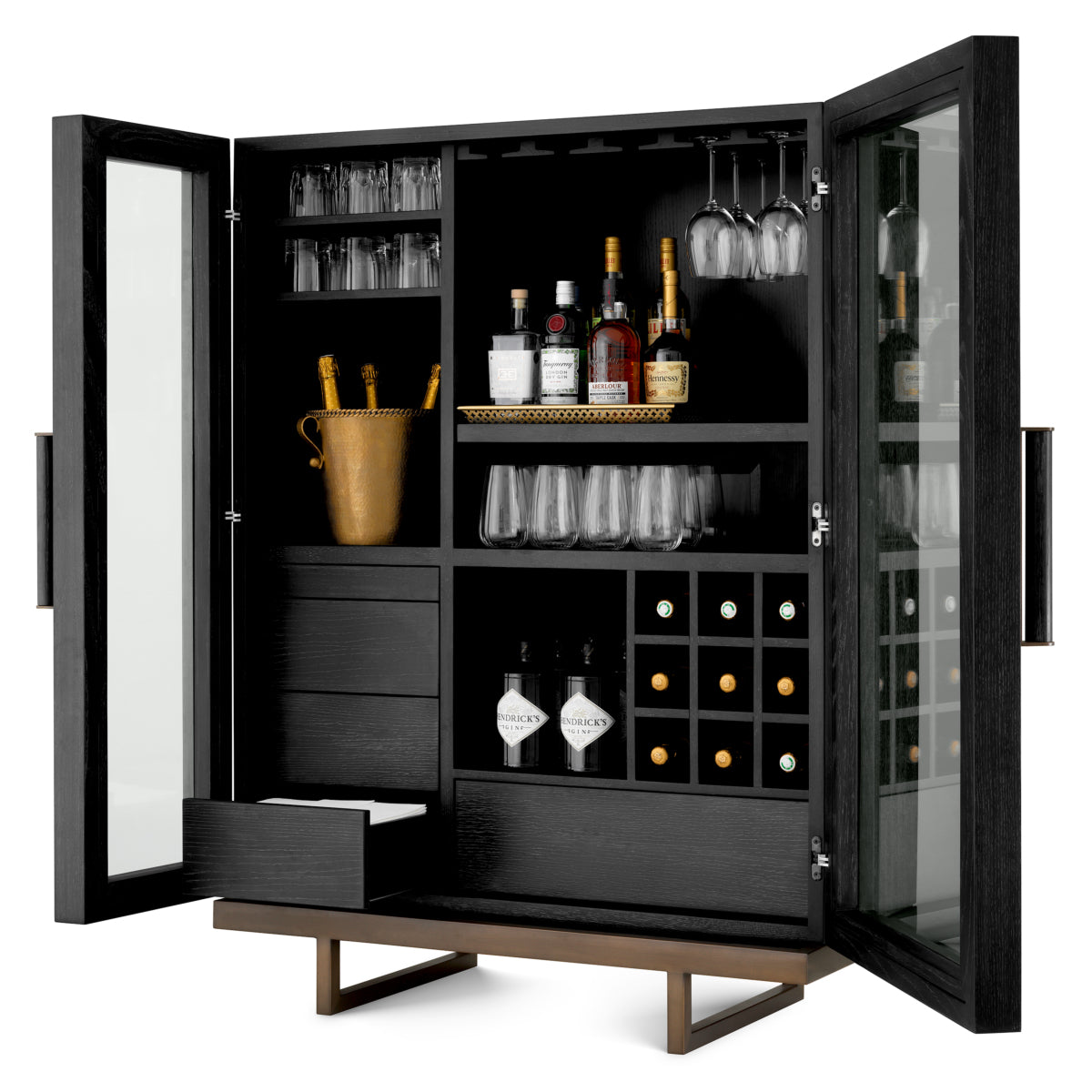 Bar Connaught, furnir de stejar gri cărbune, finisaj bronz