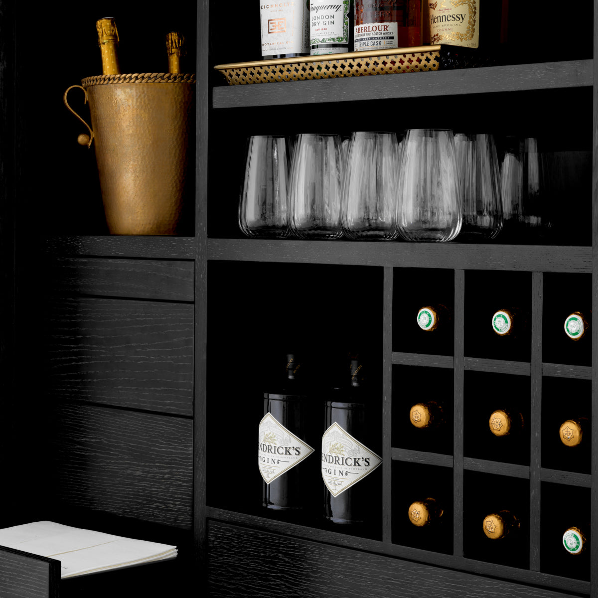 Bar Connaught, furnir de stejar gri cărbune, finisaj bronz