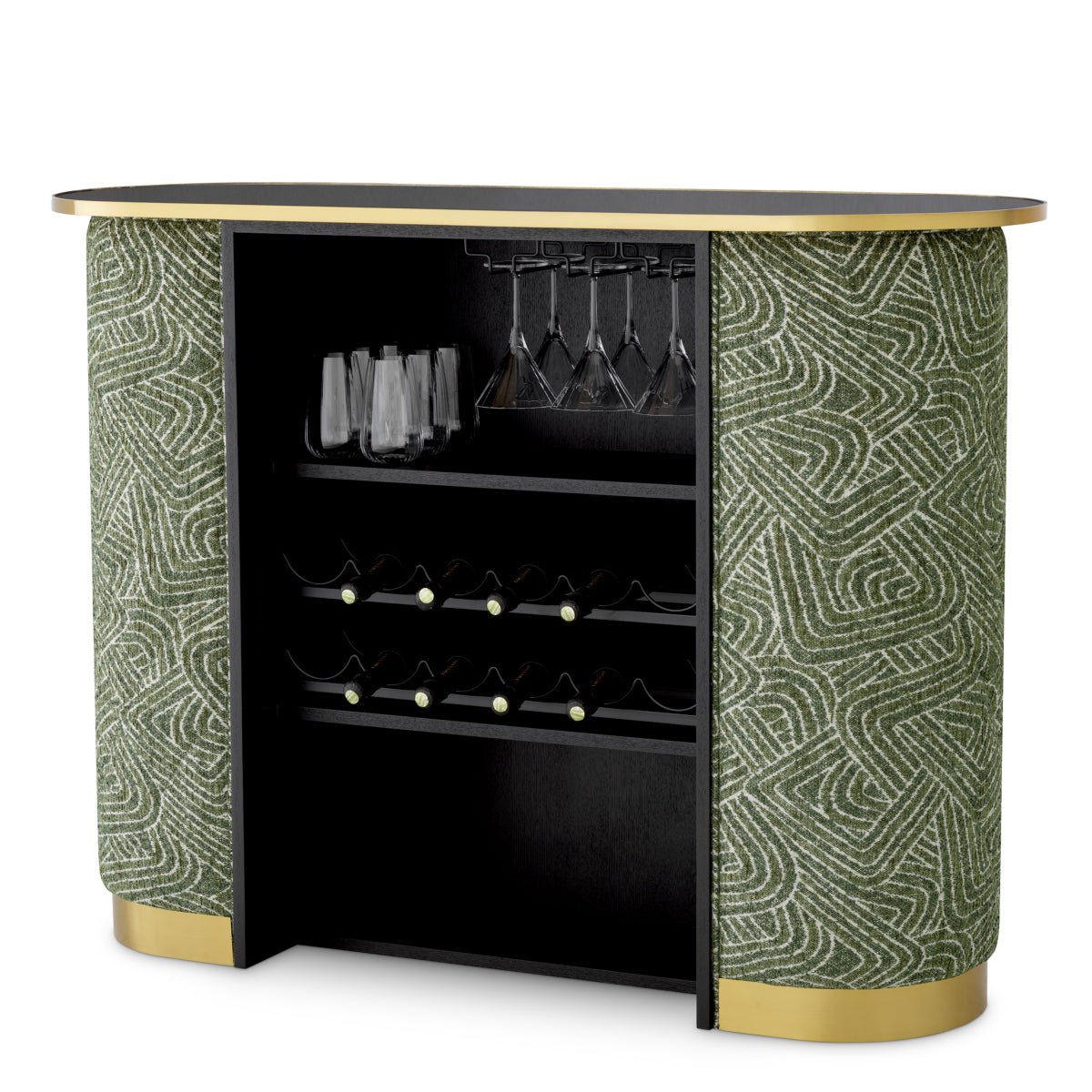 Bar Matthew, camari verde, finisaj alamă periată, sticlă neagră