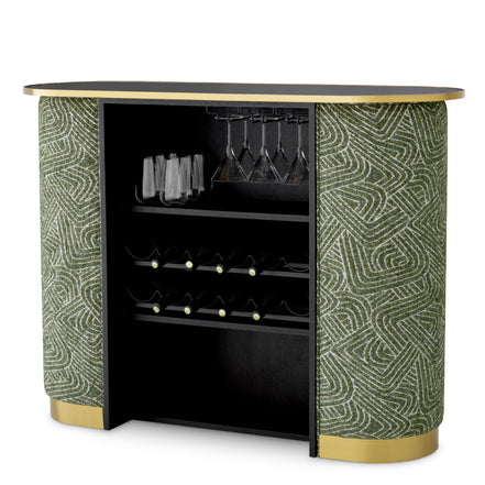 Bar Matthew, camari verde, finisaj alamă periată, sticlă neagră