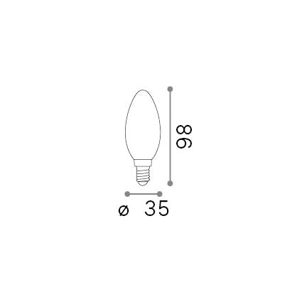 Bec LED E14 măslină 4W 3000K CRI80, satinat – desen tehnic cu dimensiuni