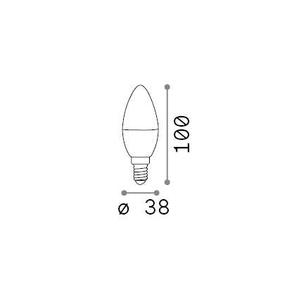 Bec LED E14 măslină 6W 4000K CRI80, alb – desen tehnic cu dimensiuni
