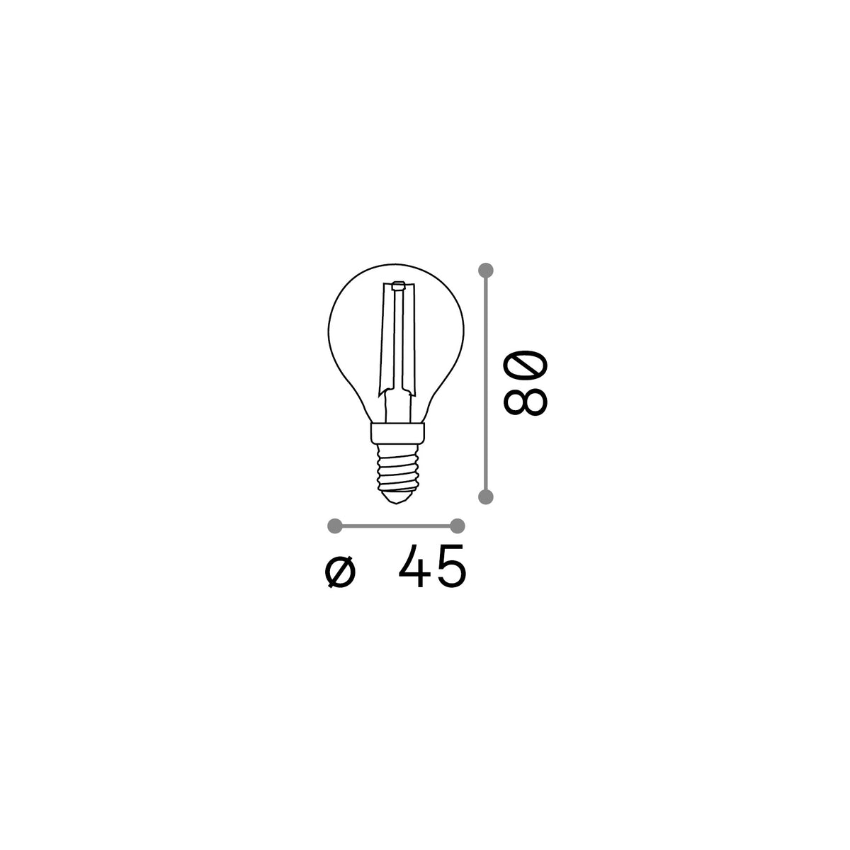 Bec LED E14 sferic 4W 2200K CRI80, chihlimbar – desen tehnic cu dimensiuni
