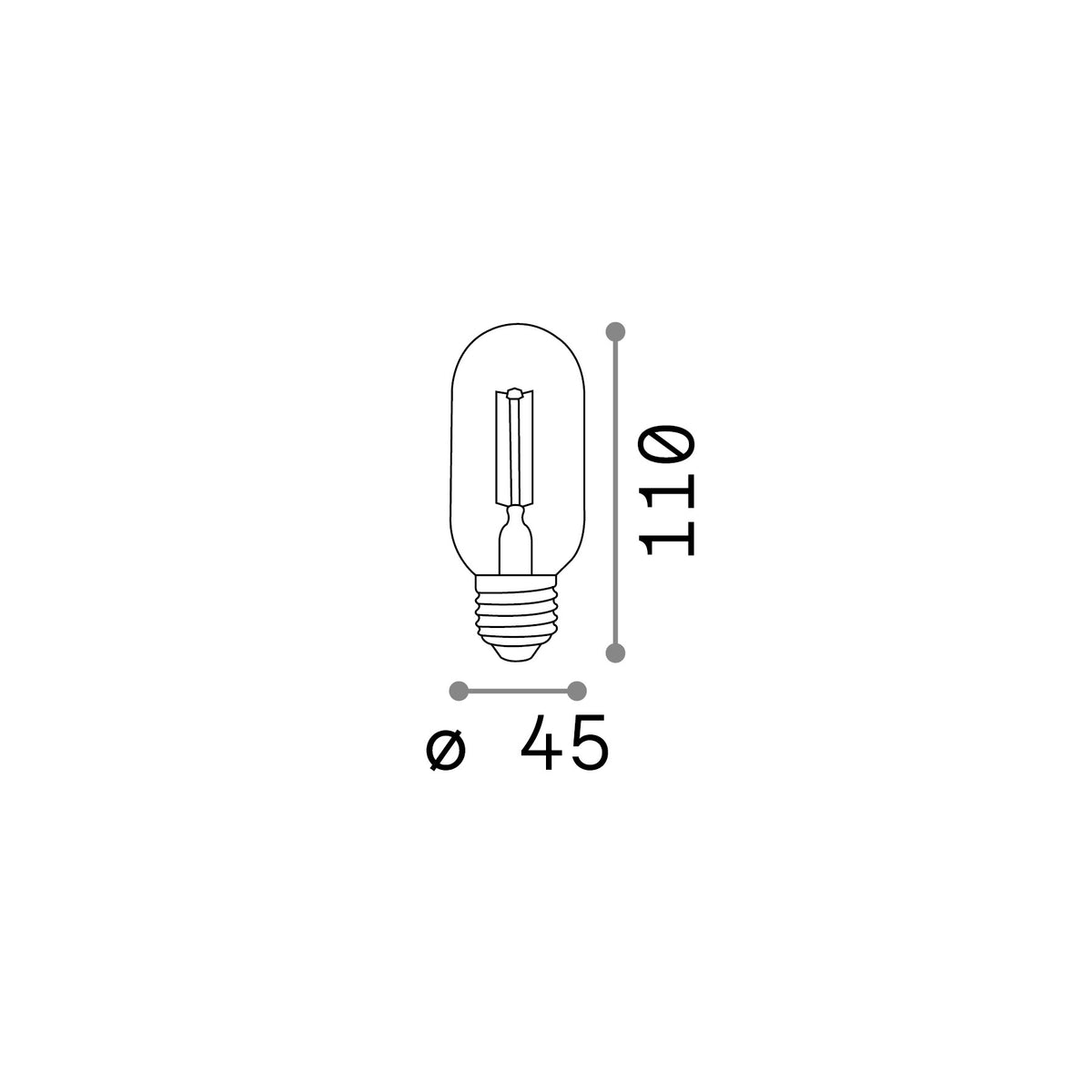 Bec LED E27 bombă 4W 2200K CRI80, chihlimbar – desen tehnic cu dimensiuni
