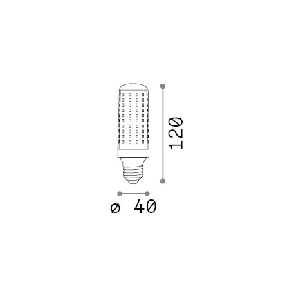Bec LED E27 cilindric 14W 3000K CRI90, transparent – desen tehnic cu dimensiuni