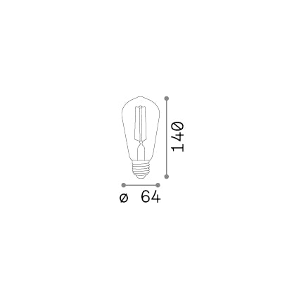 Bec LED E27 conic 4W 2200K CRI80 dimabil, chihlimbar – desen tehnic cu dimensiuni