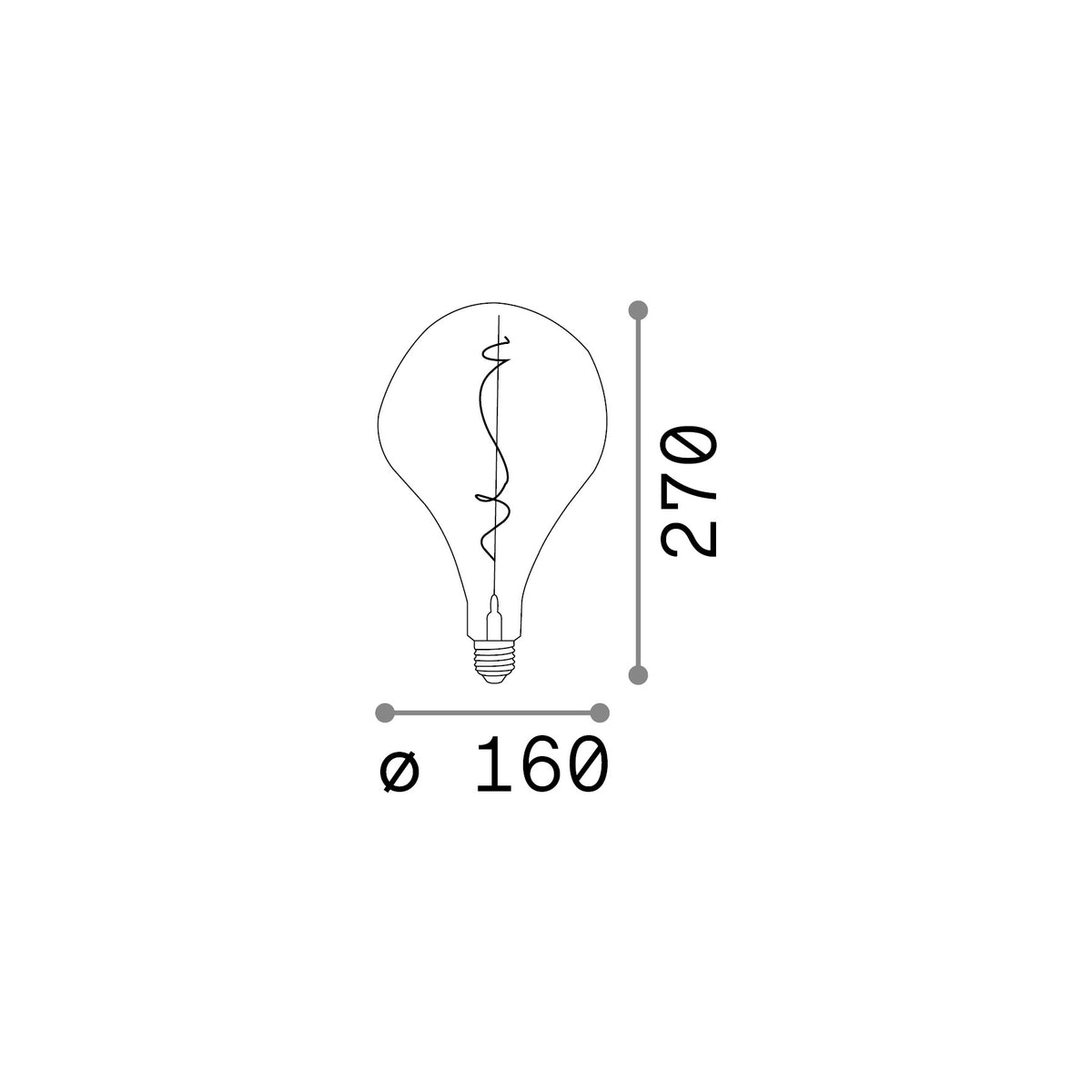 Bec LED E27 Crash 4W 2200K CRI80, chihlimbar – desen tehnic cu dimensiuni