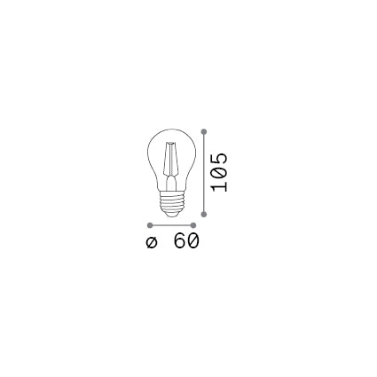 Bec LED E27 picătură 10W 2700K CRI90, transparent – desen tehnic cu dimensiuni
