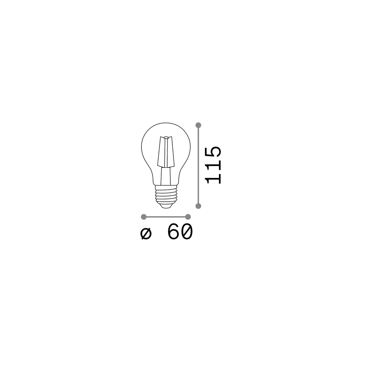 Bec LED E27 picătură 4W 2200K CRI80, chihlimbar – desen tehnic cu dimensiuni