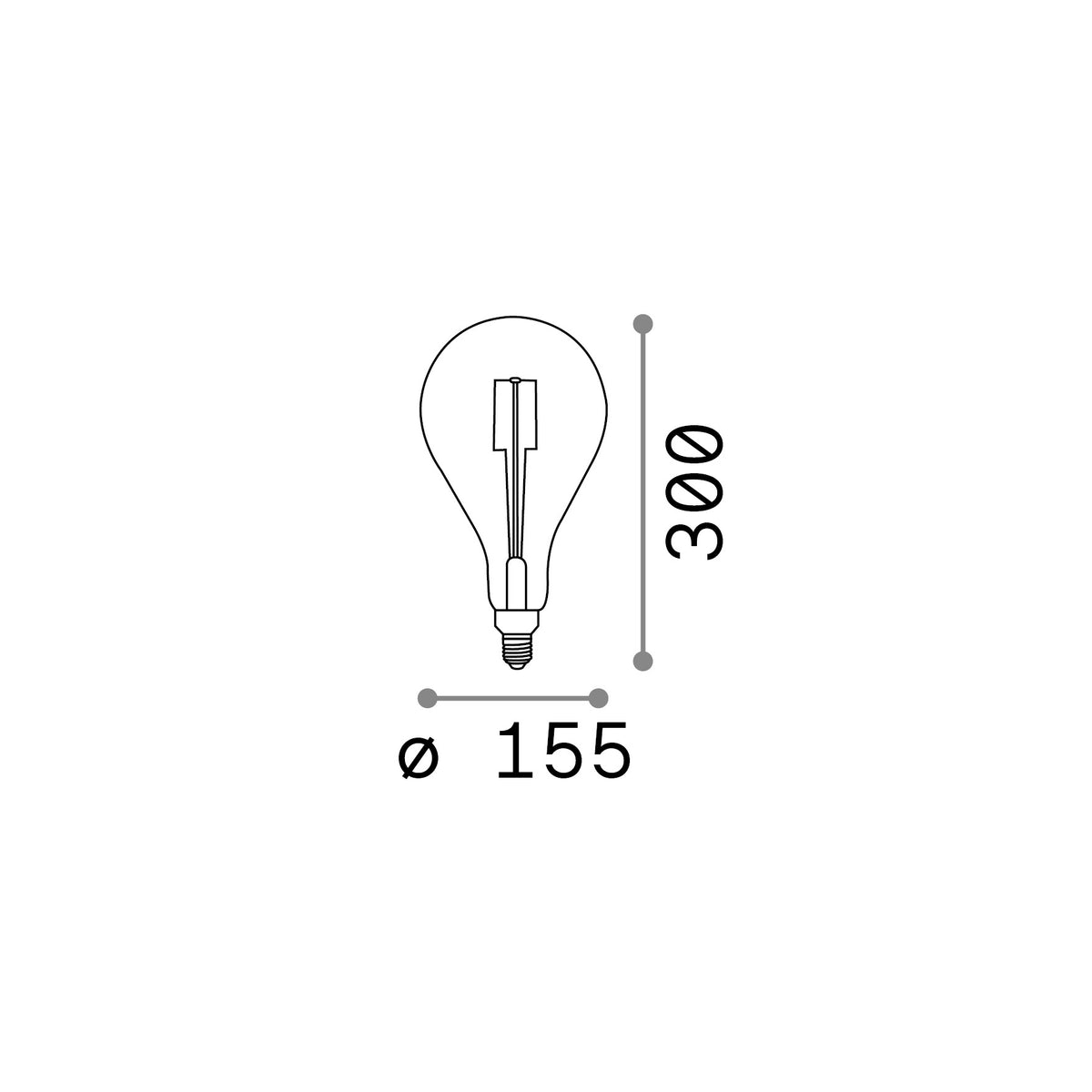 Bec LED E27 picătură 8W 2200K CRI80, chihlimbar – desen tehnic cu dimensiuni