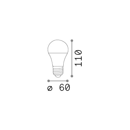 Bec LED E27 picătură 9W 4000K CRI80, alb – desen tehnic cu dimensiuni